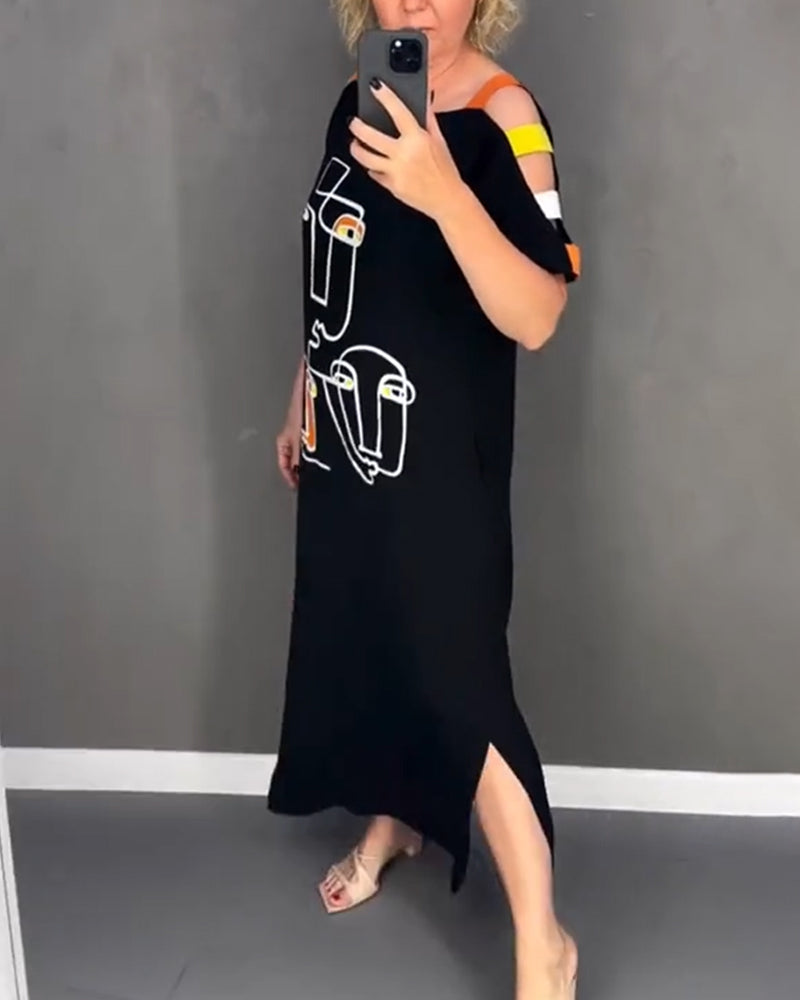 Primina™ - Off-the-shoulder jurk met uitgesneden print en split