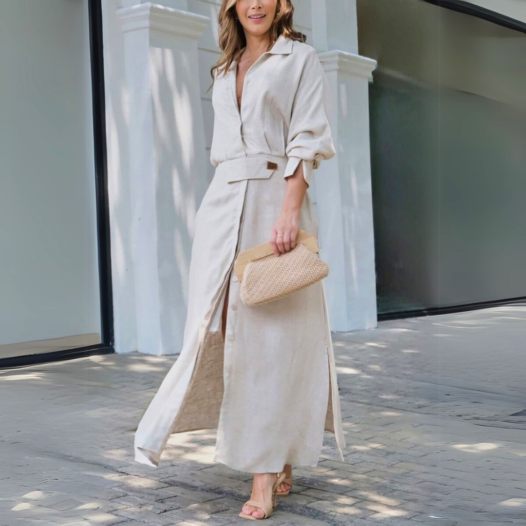 Jeanette™ Elegante V-hals maxi jurk