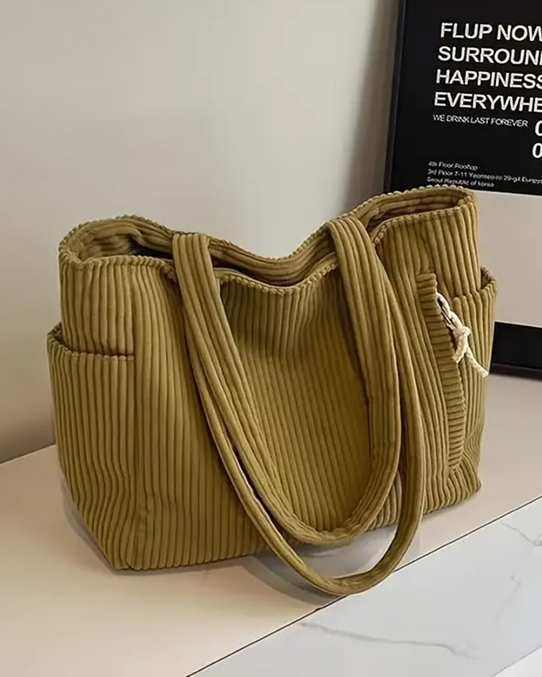 Tilda - Geribde draagtas met koorddetail