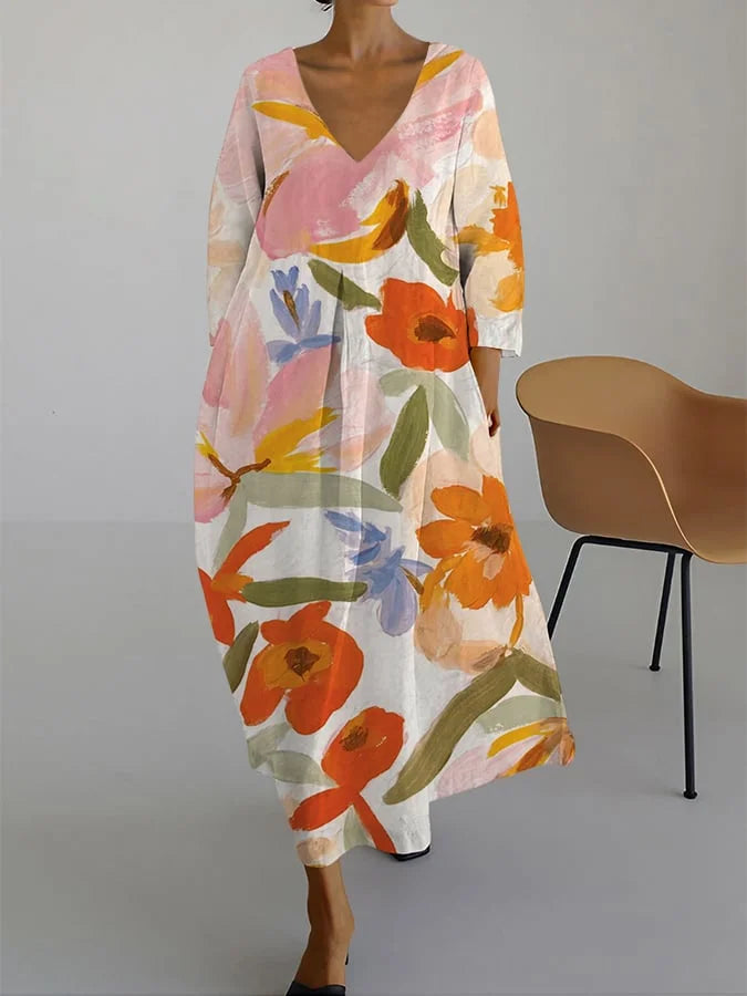 Vibeke | Bloemenprint V-hals Jurk