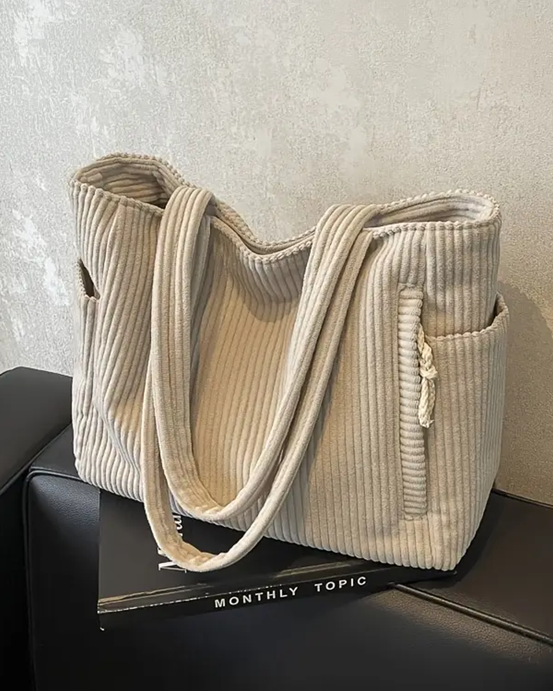 Tilda - Geribde draagtas met koorddetail