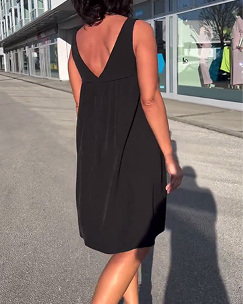 Hélène - Effen Mouwloze Shift Jurk