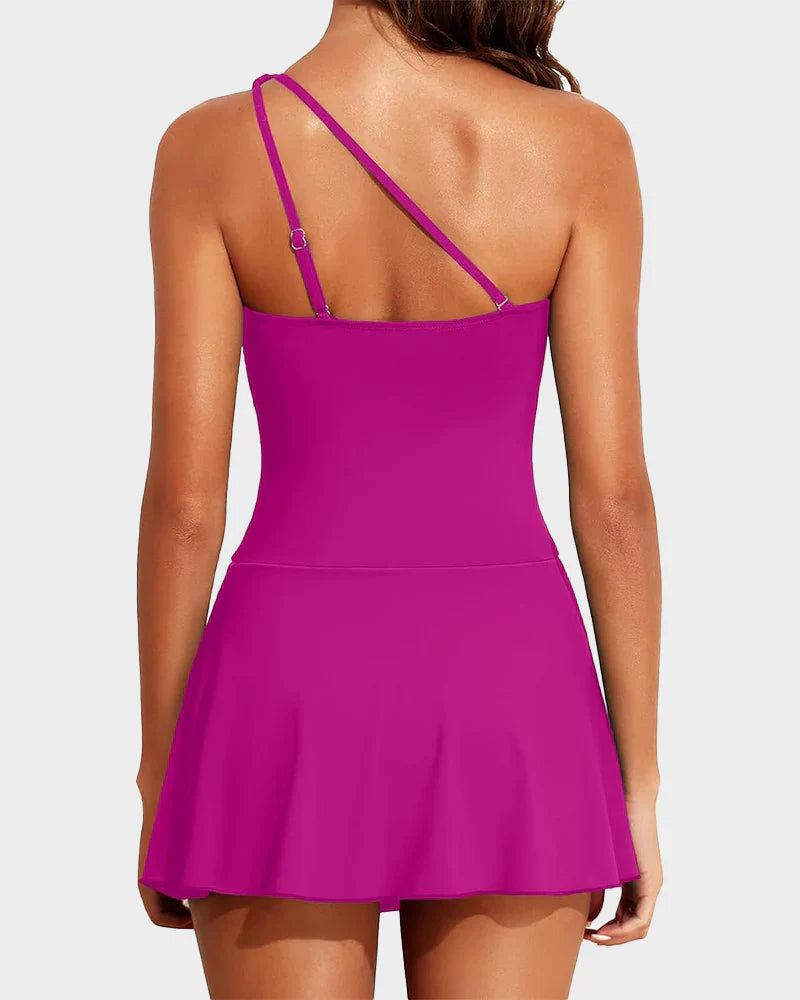 Mabec® One-Shoulder Skirted Swimdress