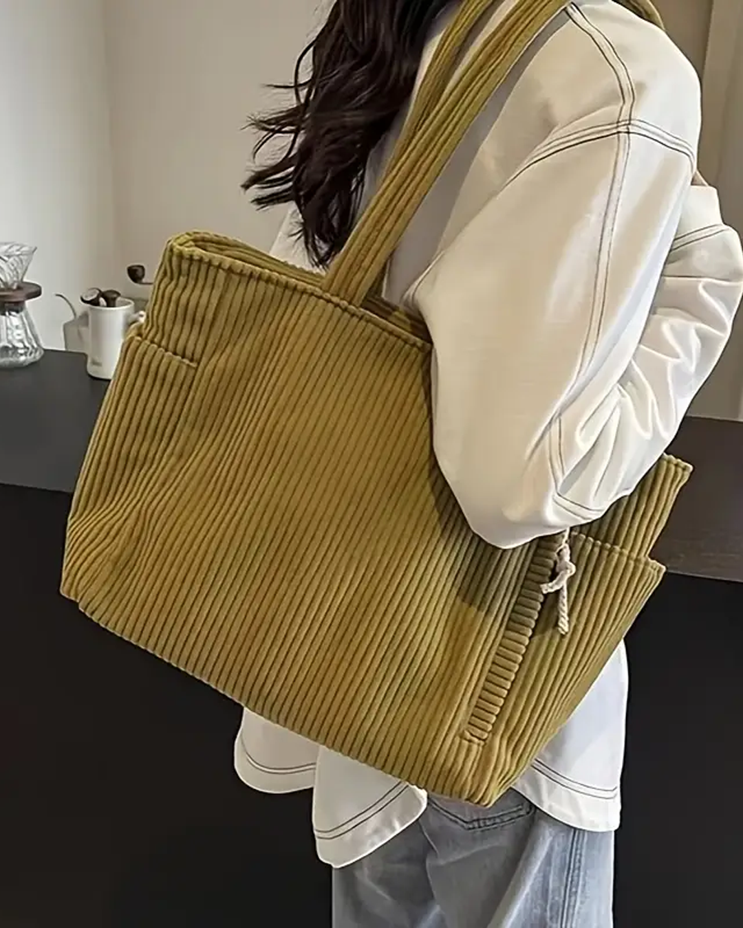 Tilda - Geribde draagtas met koorddetail