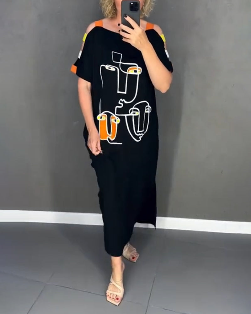 Primina™ - Off-the-shoulder jurk met uitgesneden print en split