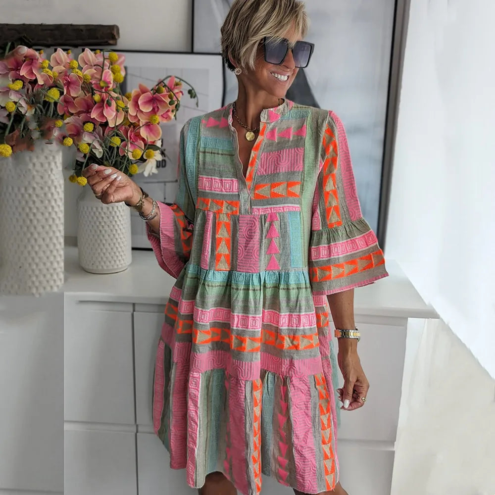 Juliane - Boho gestreepte swingjurk