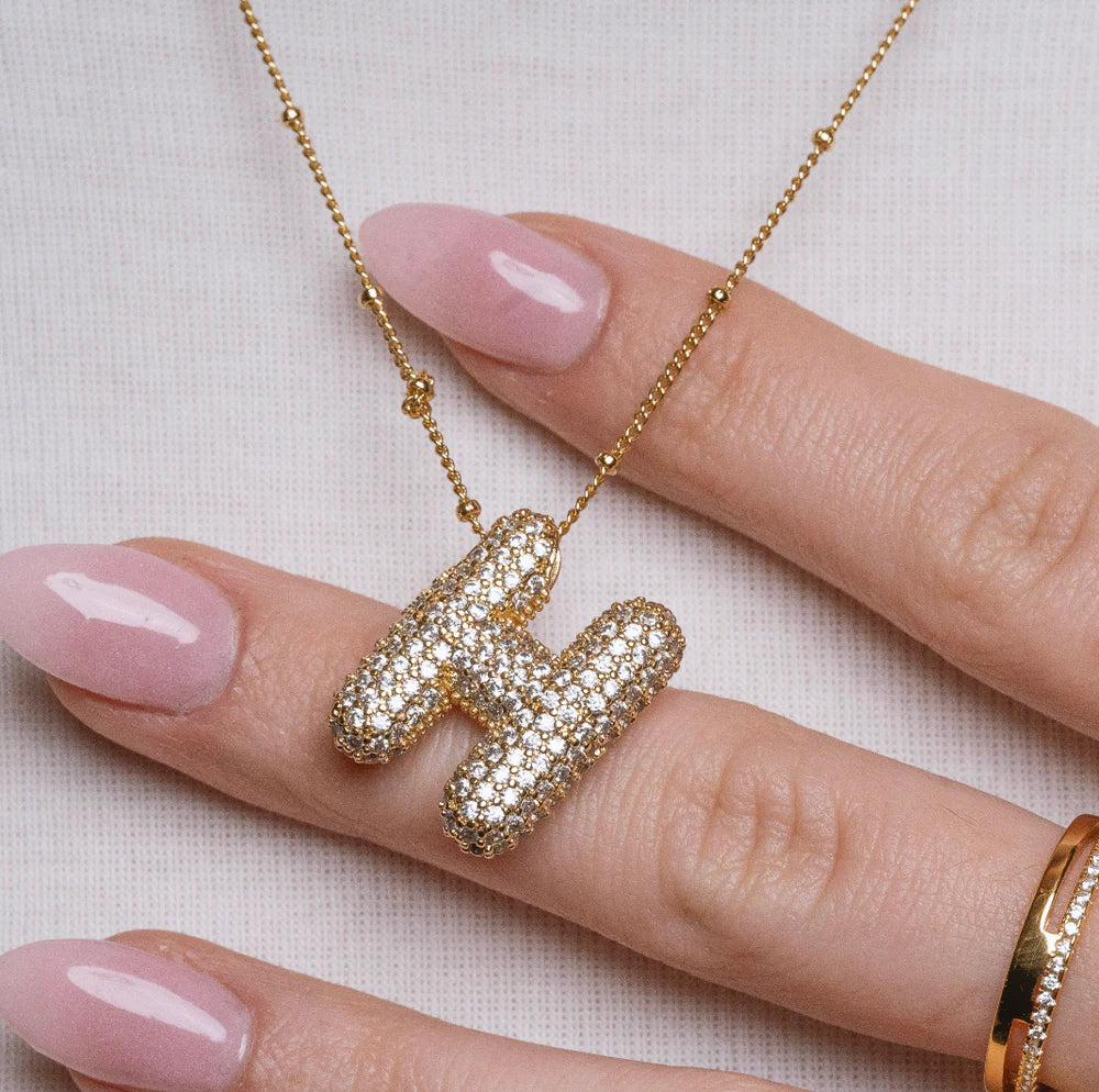 Bubble Initial Diamond Necklace
