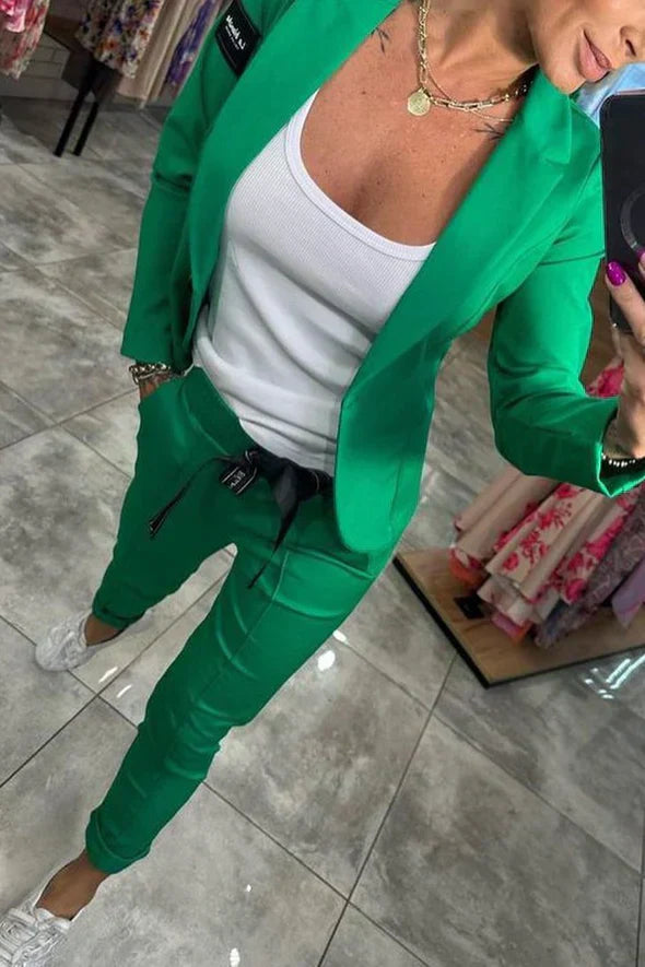 Fenna™ Casual tweedelige set in effen kleur voor dames