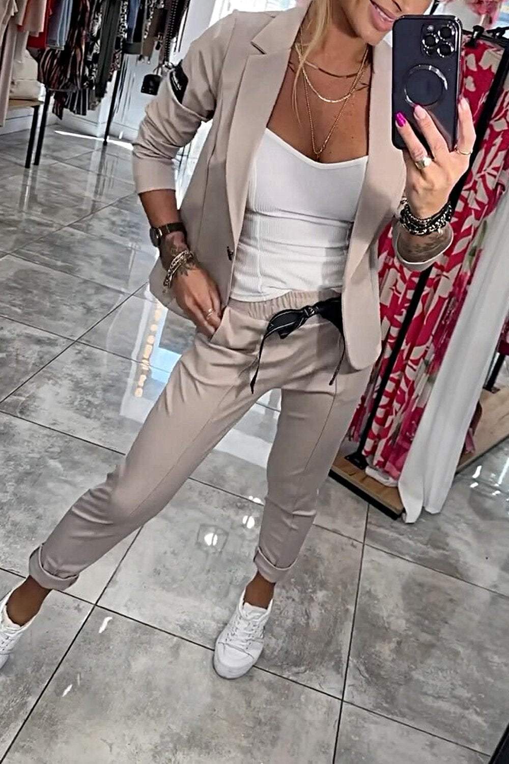 Fenna™ Casual tweedelige set in effen kleur voor dames