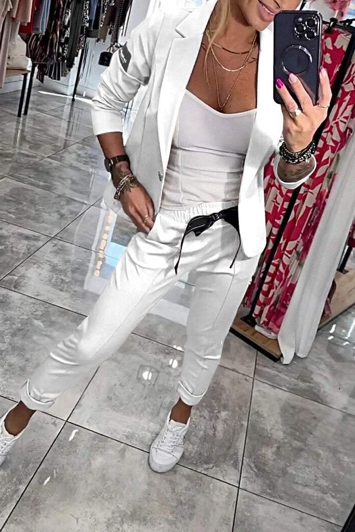 Fenna™ Casual tweedelige set in effen kleur voor dames