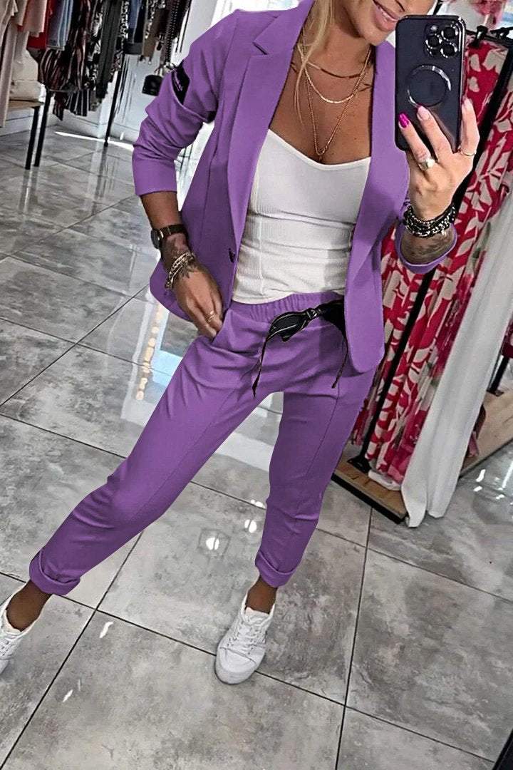 Fenna™ Casual tweedelige set in effen kleur voor dames