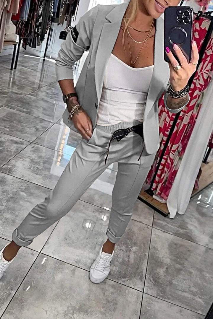 Fenna™ Casual tweedelige set in effen kleur voor dames