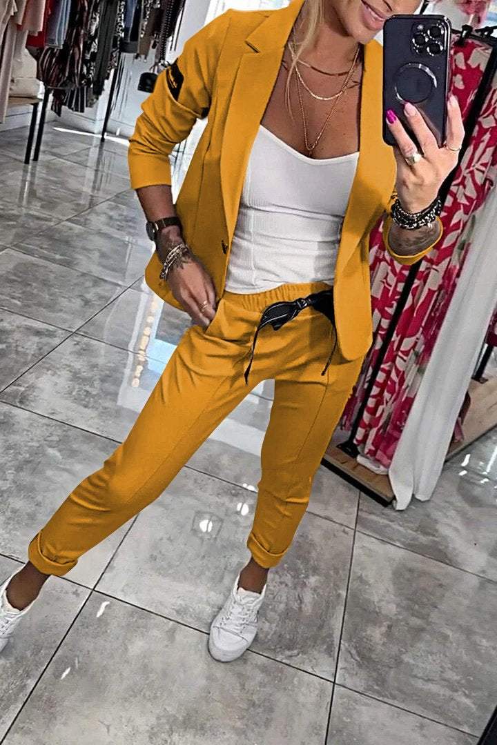 Fenna™ Casual tweedelige set in effen kleur voor dames