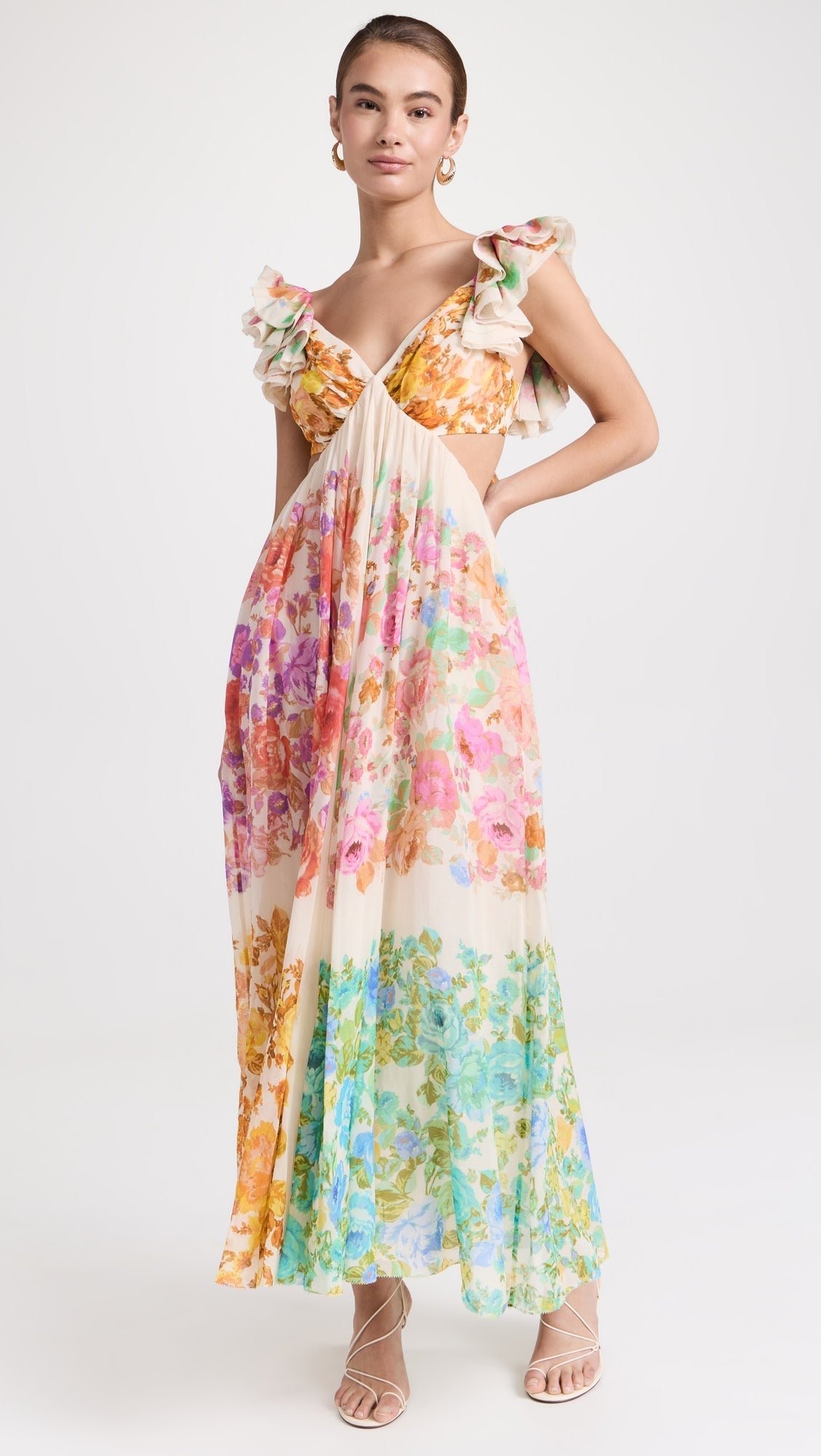 Robe midi Raie à volants et bretelles